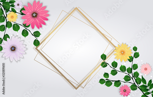 Abstract Flower Background Template with Empty Frame. Vector Illustration