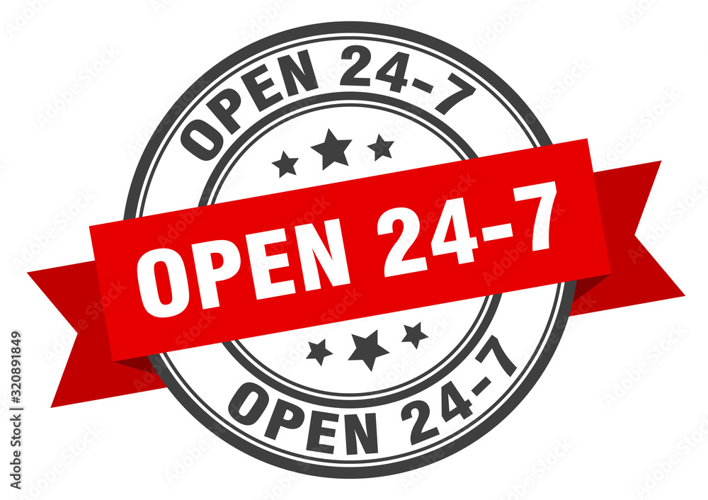 Fototapeta premium open 24 7 label. open 24 7round band sign. open 24 7 stamp