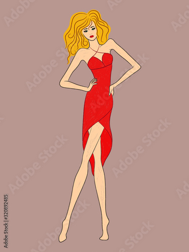 Graceful lady in style red dress