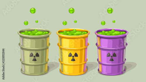 three barrels with toxic waste set