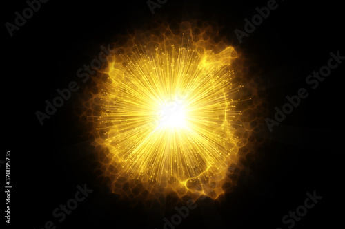 Abstract explosion background. Exploding gold particles.