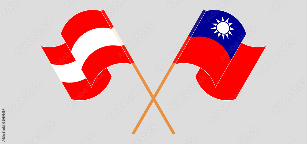 Crossed and waving flags of Austria and Taiwan Crossed and waving flags of Austria and Taiwan