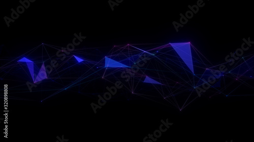 Foto Abstract cg polygonal grid blue and violet neon triangles