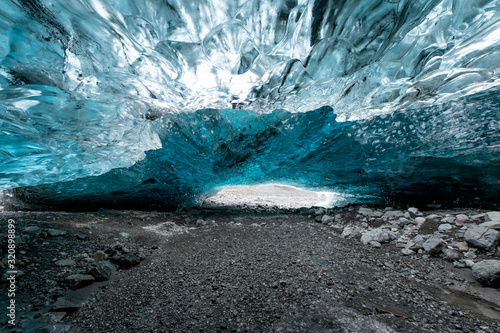 Scenic icy arch in Icelandic glacier