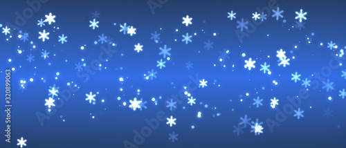 Snowflakes background. Falling snow flakes. Merry Christmas. Blue gradient