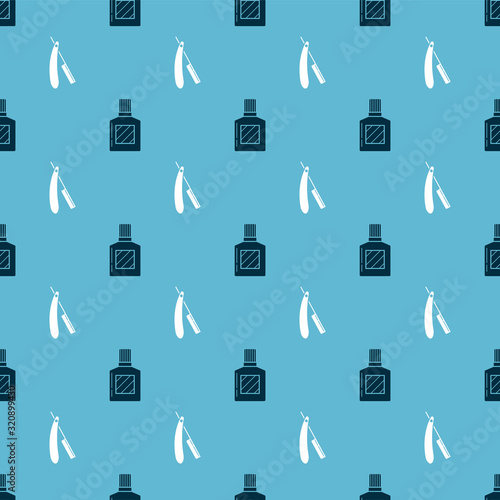 Set Aftershave and Straight razor on seamless pattern. Vector