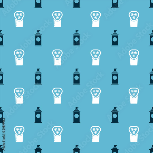 Set Shaving gel foam and Electrical hair clipper or shaver on seamless pattern. Vector