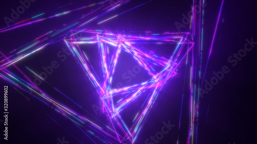 Geometric abstract background. Modern wallpaper. Triangle neon frame. photo