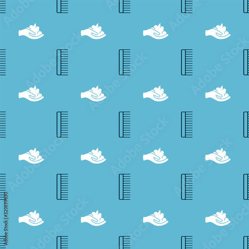 Set Hairbrush and Shaving gel foam on hand on seamless pattern. Vector