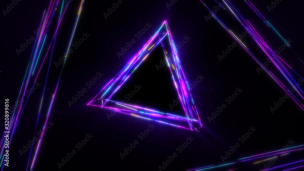 Geometric abstract background. Modern wallpaper. Triangle neon frame. - obrazy, fototapety, plakaty 