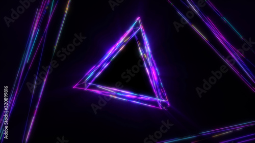 Geometric abstract background. Modern wallpaper. Triangle neon frame.