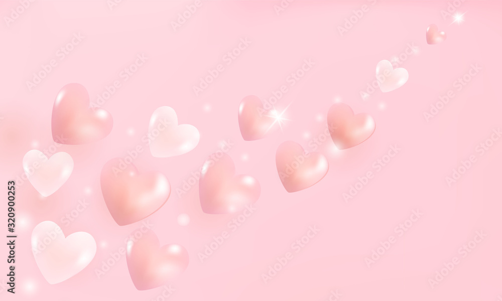 Soft sweet hearts flying on pink background.