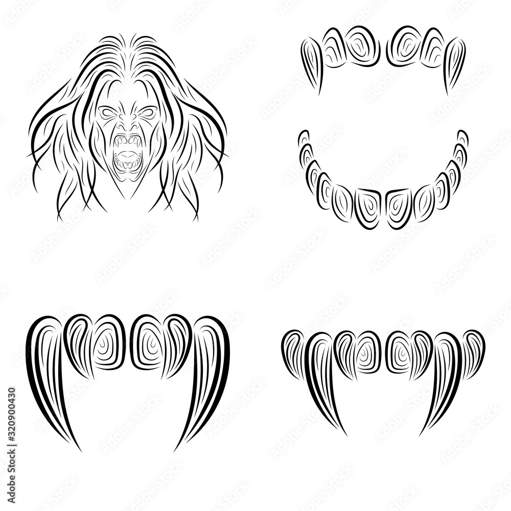 Obraz premium Vampire set icons. Scary and screaming head, opened mouth, sharp mouth, teeth,