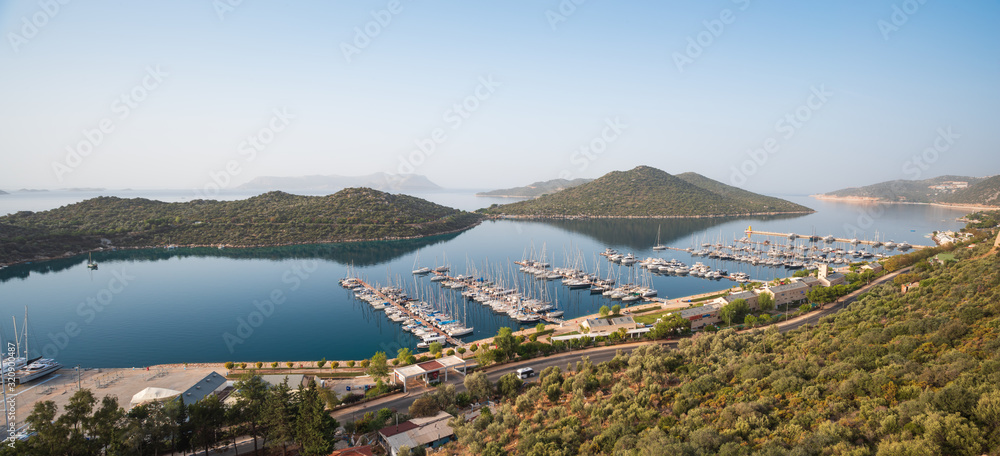 KAS TOWN, ANTALYA, TURKEY; OCTOBER 14, 2018; Kas town yacht marina. Marina is 1 km from the city center.