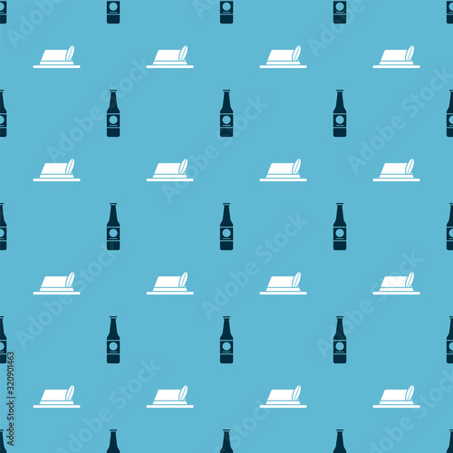 Set Beer bottle and Oktoberfest hat on seamless pattern. Vector