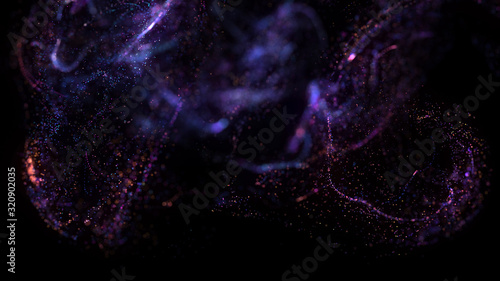 Liquid glowing multicolor neon dust. Fluid blue and pink wallpaper. Abstract background. Particles cloud.