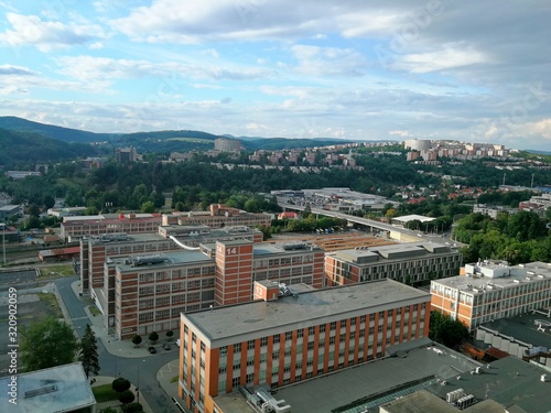 Картината върху платно Zlin town, view of Zlin factory Svit and housing estate Jizni svahy, view from n