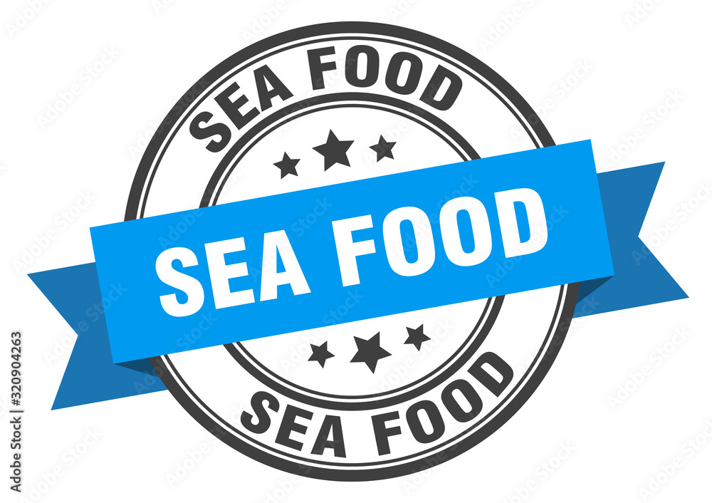 sea food label. sea foodround band sign. sea food stamp