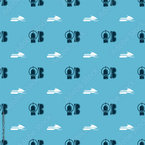 Set Diving mask and aqualung and Snowmobile on seamless pattern. Vector