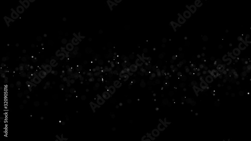 Bright white bokeh lights abstract background. Flying particles or dust. Vivid lightning. Merry christmas design. Blurred light dots.