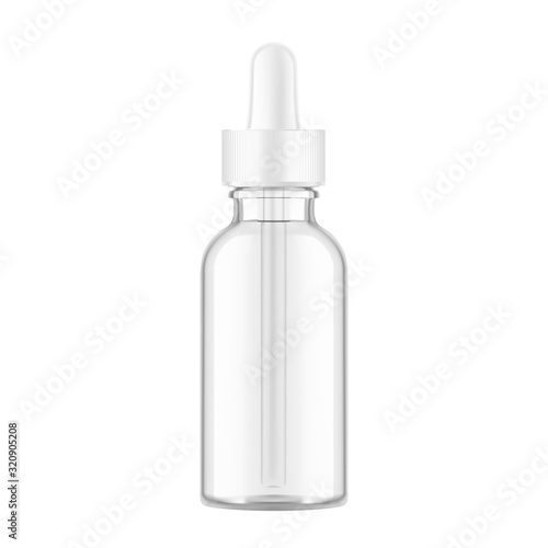 Dropper bottle mockup isolated on white background. Vector illustration. Front view. Сan be used for cosmetic, medical and other needs. EPS10