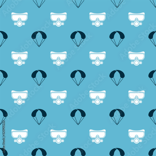 Set Parachute and Diving mask on seamless pattern. Vector
