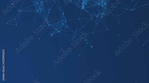 Abstract cg polygonal neon blue surface. Geometric poly light triangles background. Chain lines