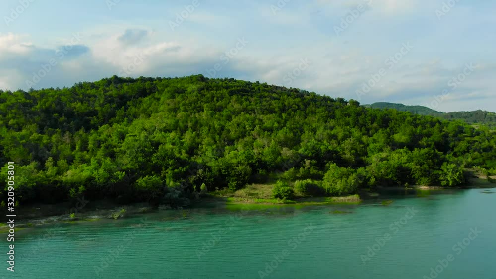Aerial establishing shot over Lake Butoniga Croatia. Aerial establishing shot over Lake Butoniga Croatia.