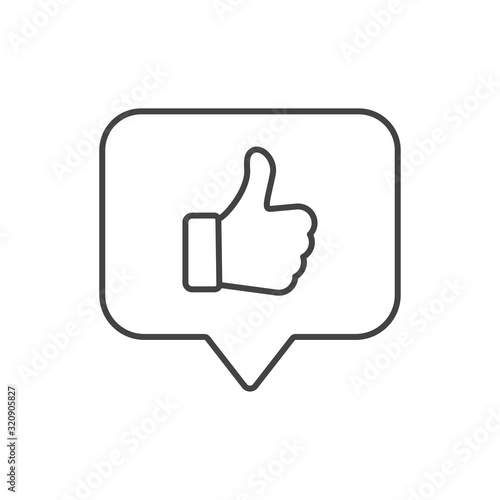 Positive customer feedback linear icon. Excellent review. Thin line illustration. Chatting. Like. Online communication. Contour symbol. Vector isolated outline drawing. Editable stroke