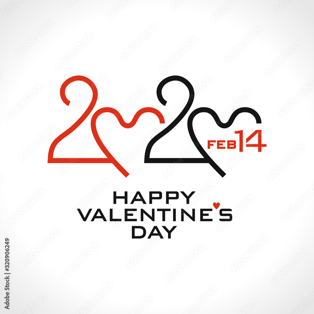 Happy Valentine's Day. 2020. Stylish vector logo Valentines Day 2020 with a zeros in the shape of a heart.