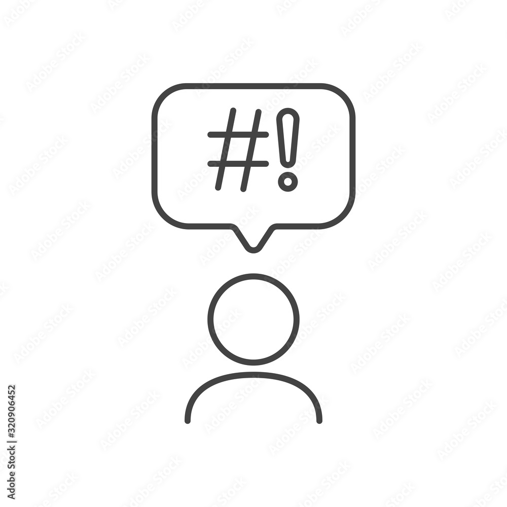 Swear bubble thin line icon. Concept of explicitives like abstract sign exclamation, hashtag and aggressive disagreement Swear bubble thin line icon. Concept of explicitives like abstract sign exclamation, hashtag and aggressive disagreement