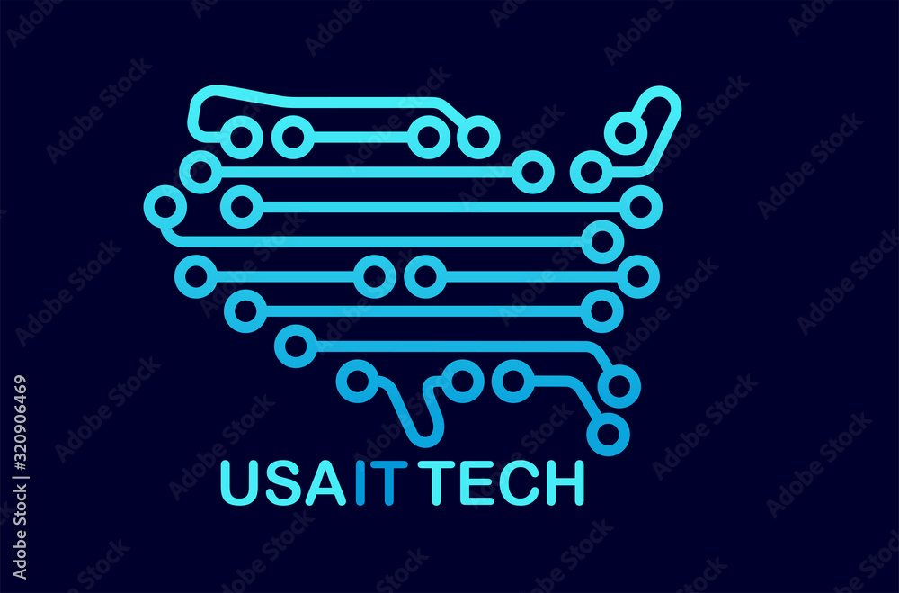vector Microchip USA map label illustration