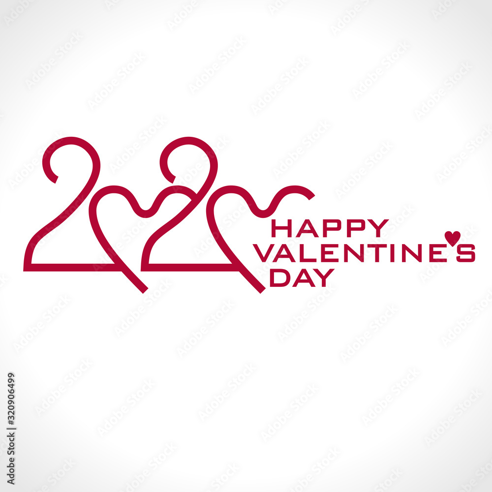 Happy Valentine's Day. 2020. Stylish vector logo Valentines Day 2020 with a zeros in the shape of a heart.
