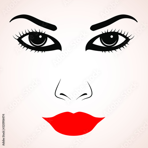 woman face shape with red lips