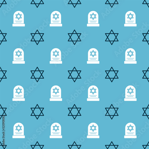 Set Star of David and Tombstone with star of david on seamless pattern. Vector