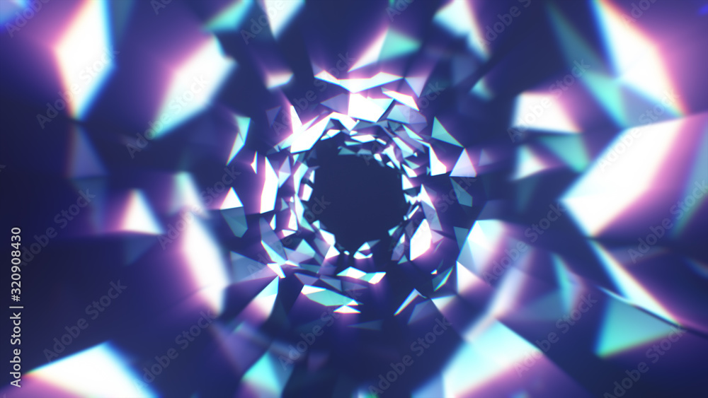 Geometric abstract background. Modern wallpaper. Crystal tunnel. Blue and violet color. - obrazy, fototapety, plakaty 