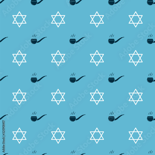 Set Smoking pipe with smoke and Star of David on seamless pattern. Vector