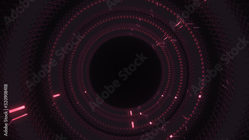 Geometric abstract background. Modern wallpaper. Red round metal tunnel.