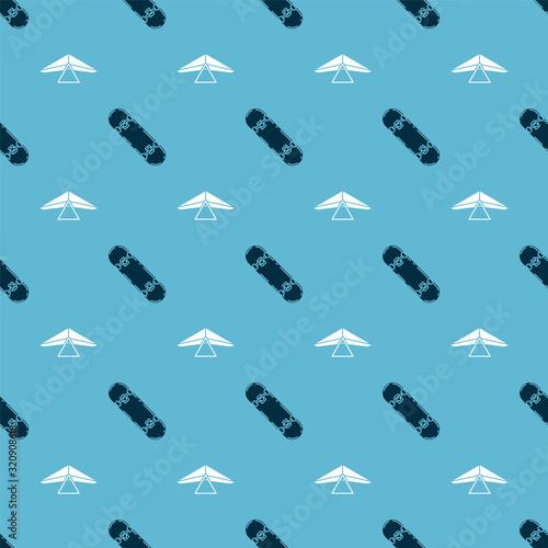 Set Skateboard and Hang glider on seamless pattern. Vector