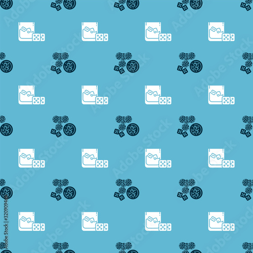 Set Casino chips, game dice and glass of whiskey with ice cubes and Game dice and glass of whiskey with ice cubes on seamless pattern. Vector