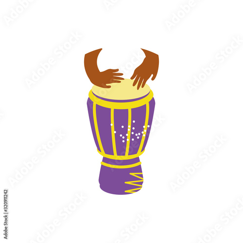 Hands banging drum instrument vector design