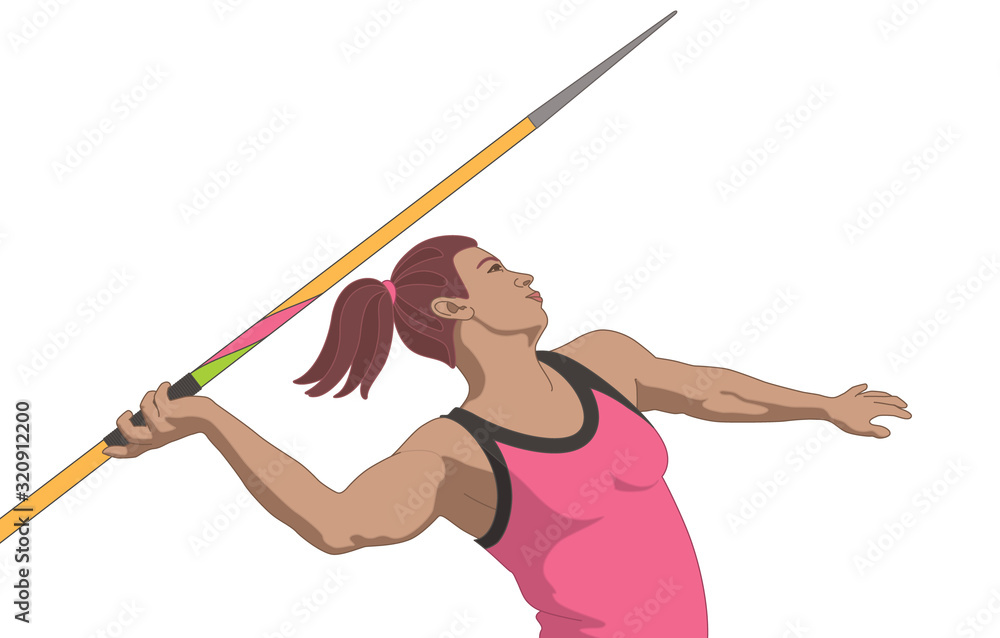 javelin female athlete throwing spear isolated on a white background javelin female athlete throwing spear isolated on a white background