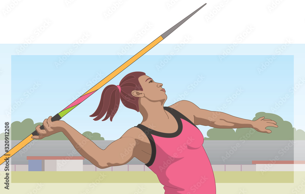 javelin female athlete throwing spear with track and field background ...