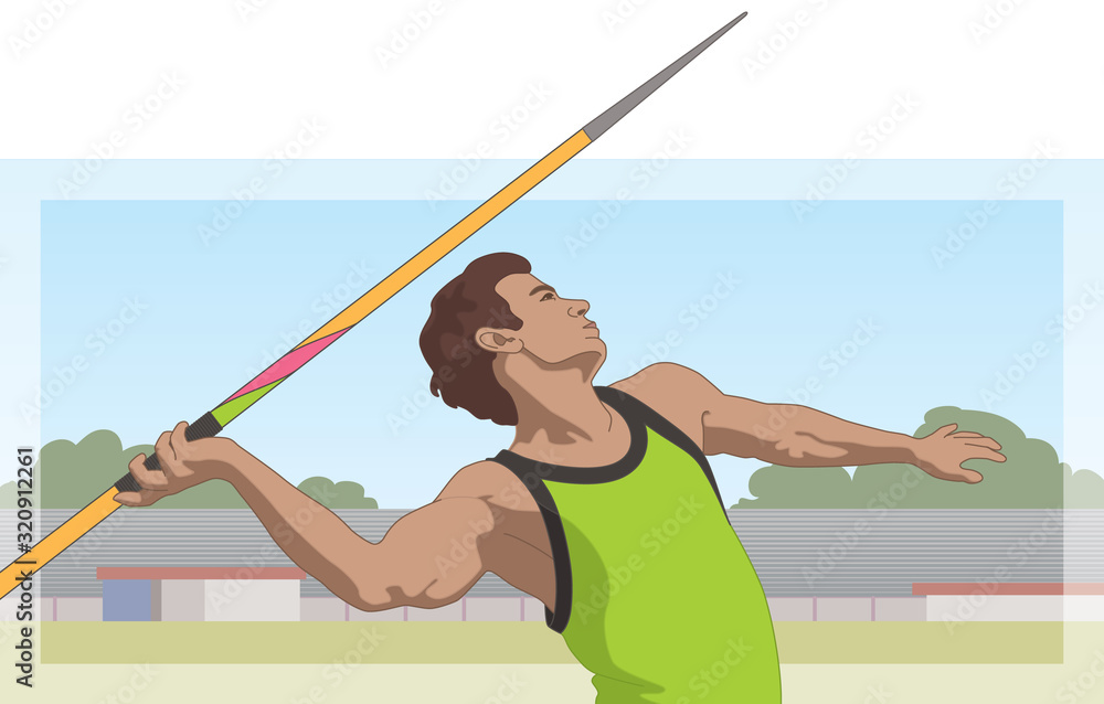 javelin male athlete throwing spear with track and field background ...
