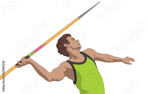 javelin male athlete throwing spear isolated on a white background