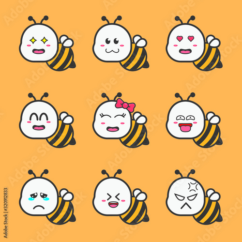 Cute Honey Bee Mascot Design Set
