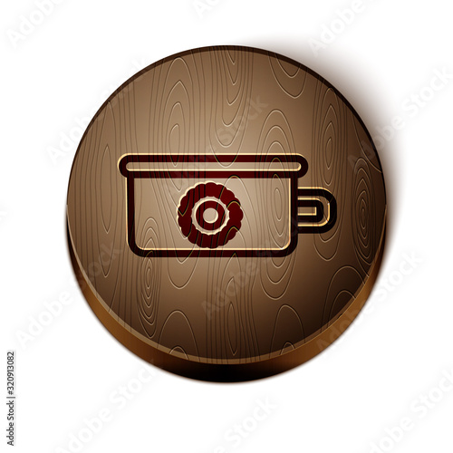 Brown line Baby potty icon isolated on white background. Chamber pot. Wooden circle button. Vector Illustration