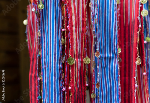 Trabzon style scarf (yazma, kesan) in different color in a souvenir shop in black sea region photo