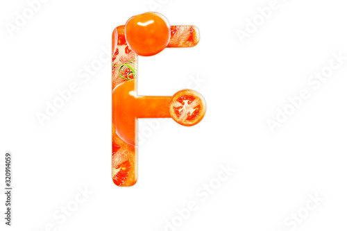 English letter " F " made up of tomatoes