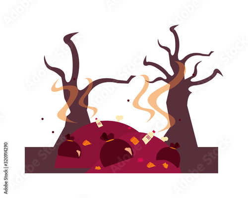 forest dry and garbage global warming scene